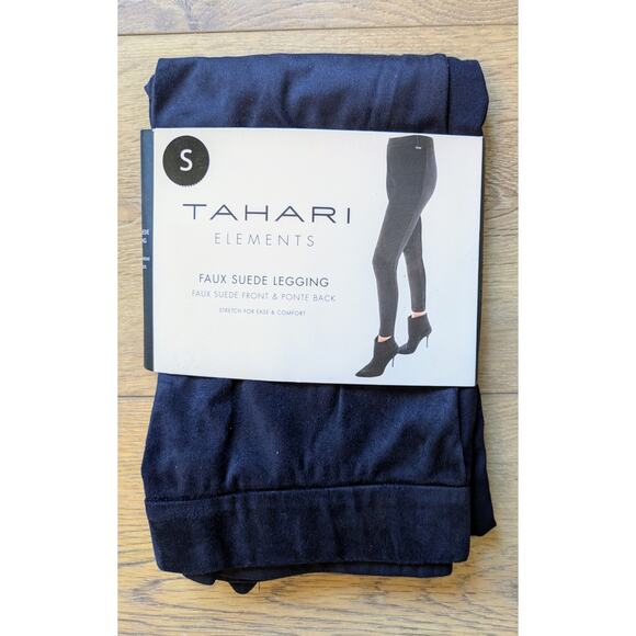 NEW Tahari Elements Faux Suede Stretch Ankle Leggings Solid Dark Blue Size Small - Picture 2 of 5